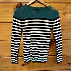 Lauren Ralph Lauren Sweater Women's S Multicolor Striped Knitted Shoulder Button